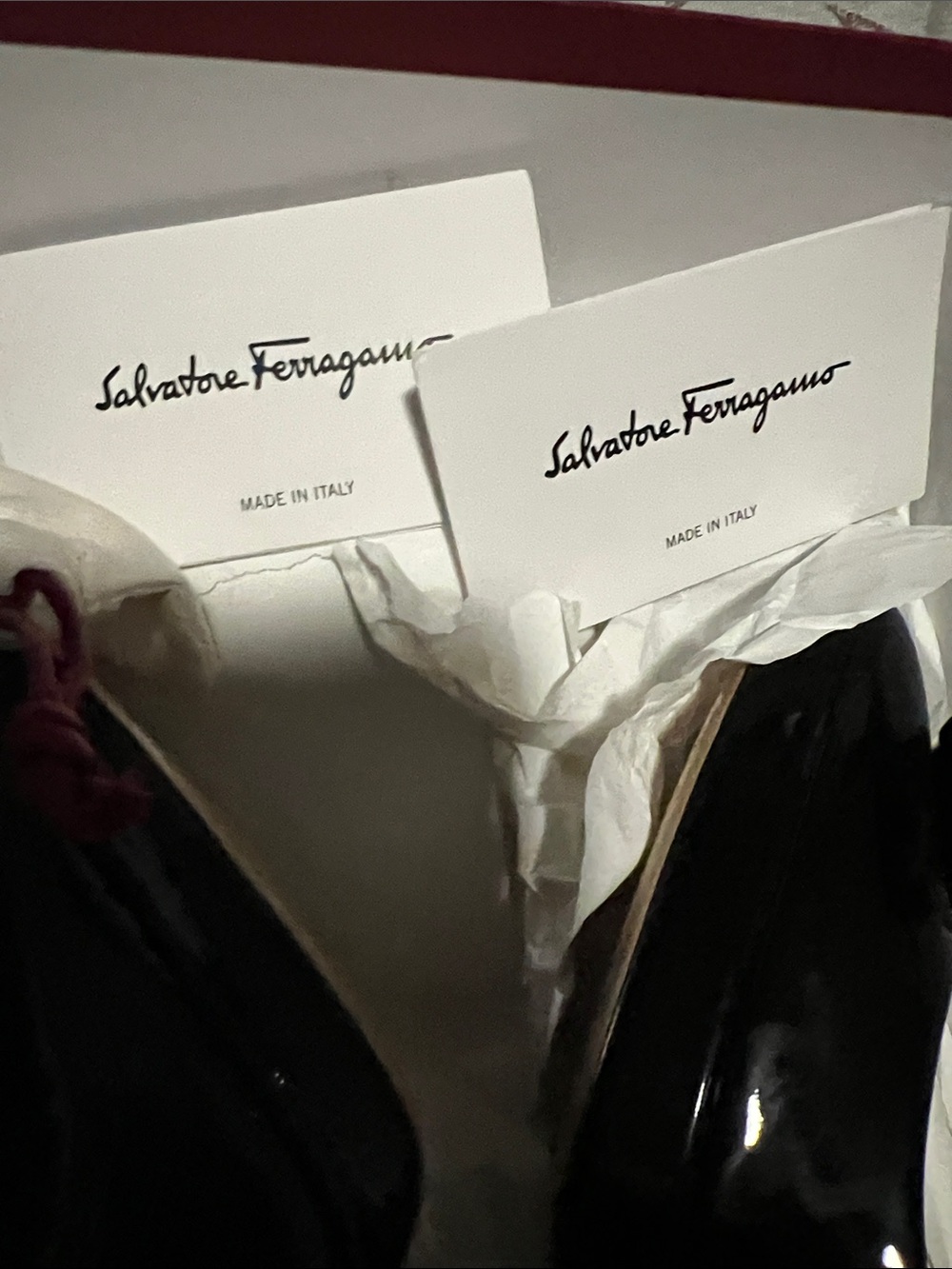 Salvatore Ferragamo Black Patent Leather Bow Pumps with Gold Plaque - Picture 8 of 11